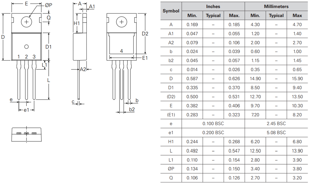 Mechanical Drawing - IXYS IXFP34N65X2W Power MOSFET